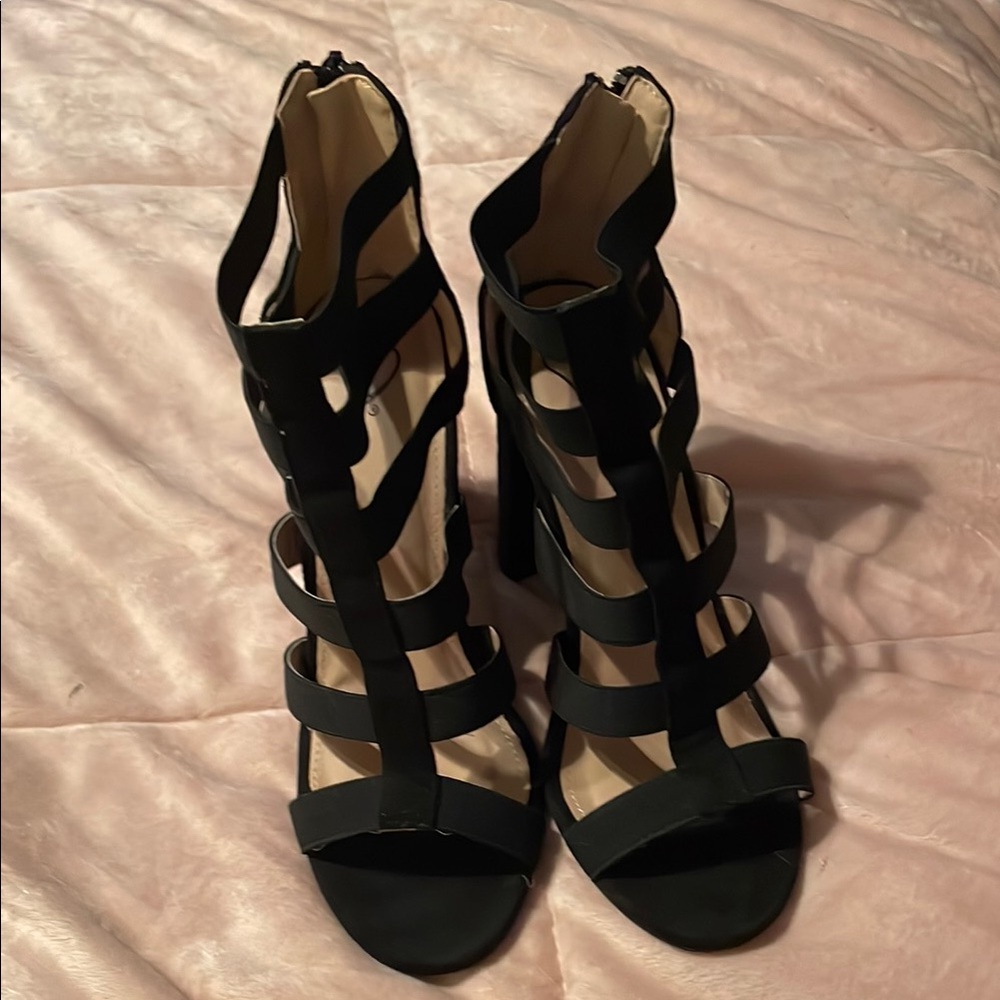 Windsor Black Heels with Strappy Design and High Stiletto Heel